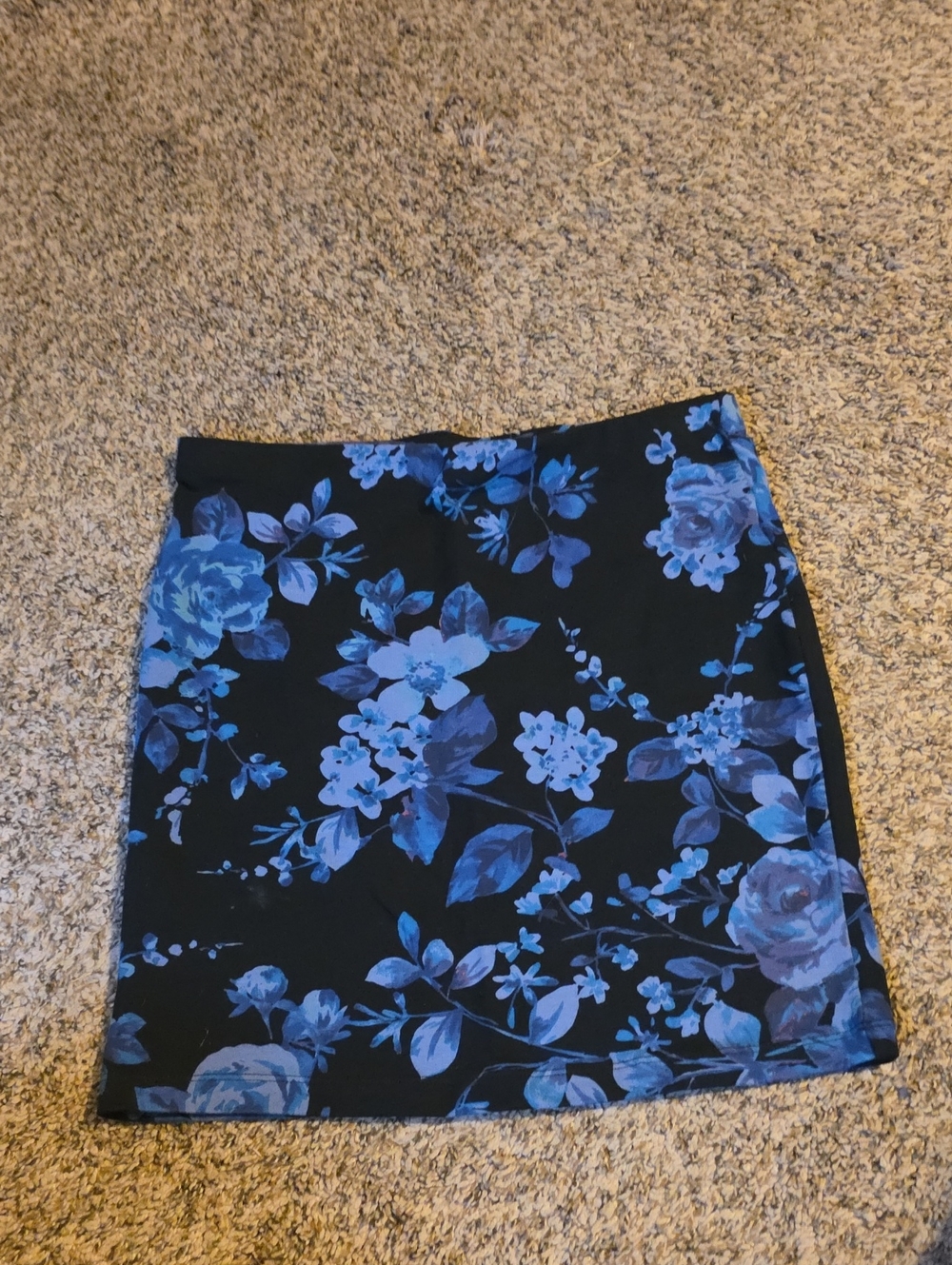 Express Black Mini Skirt with Blue Floral Design